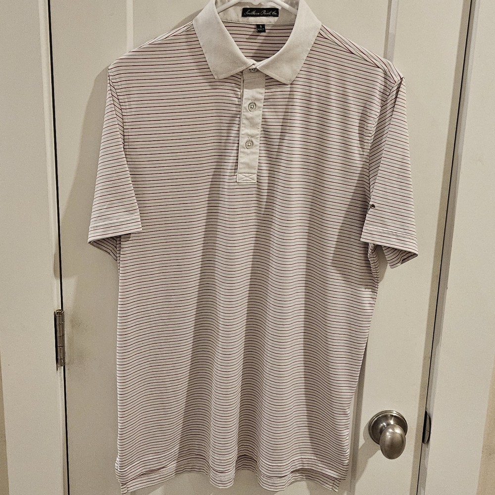 Southern Point Co Performance Golf Polo Shirt.-.Size Small - Red & Grey Striped